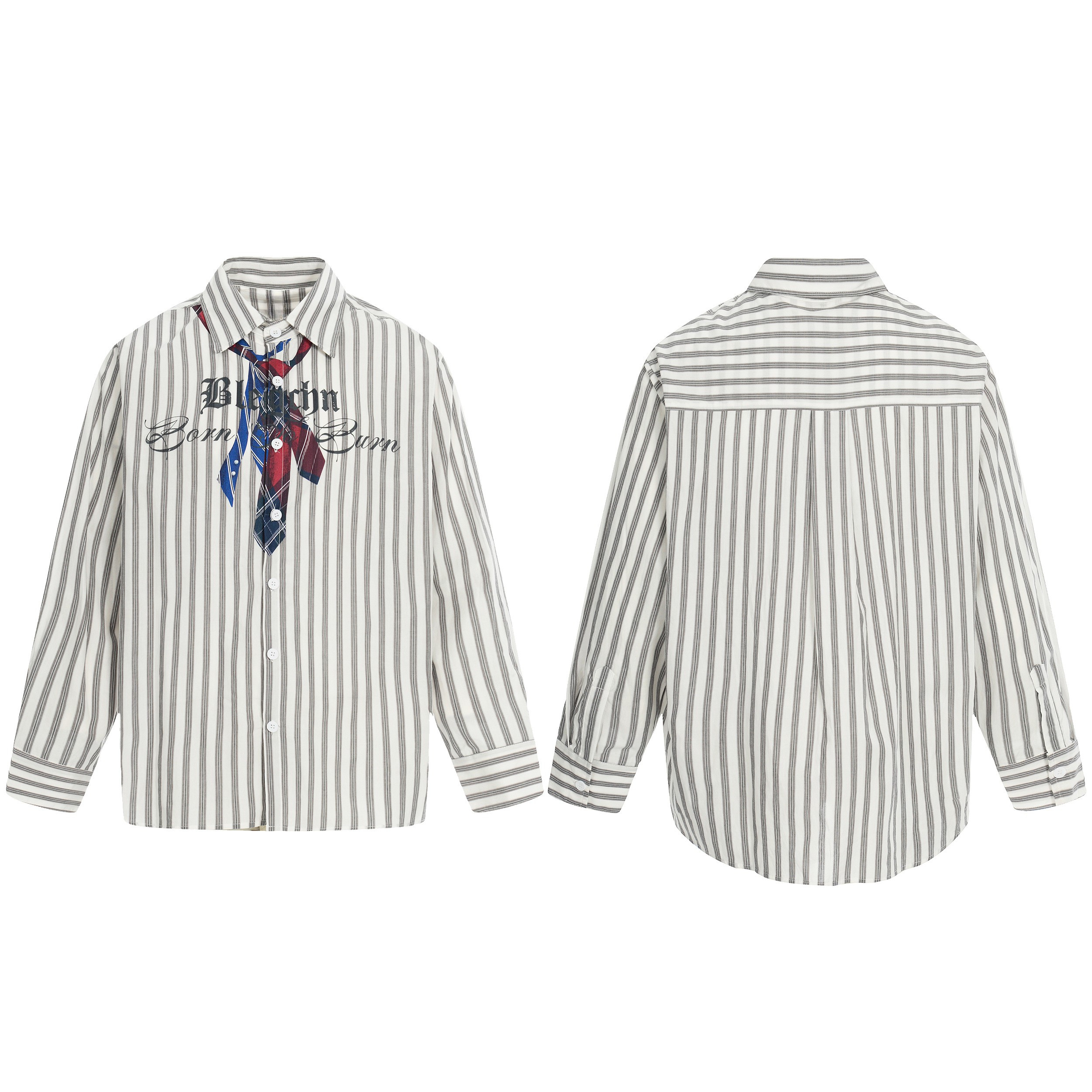 3-6-5.shop Striped Tie-Detail Button-Up Shirt
