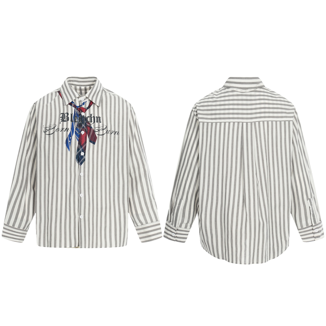 3-6-5.shop Striped Tie-Detail Button-Up Shirt