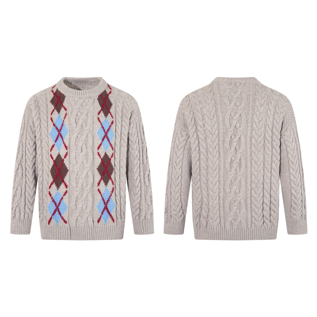 3-6-5.shop Argyle Cable Knit Sweater
