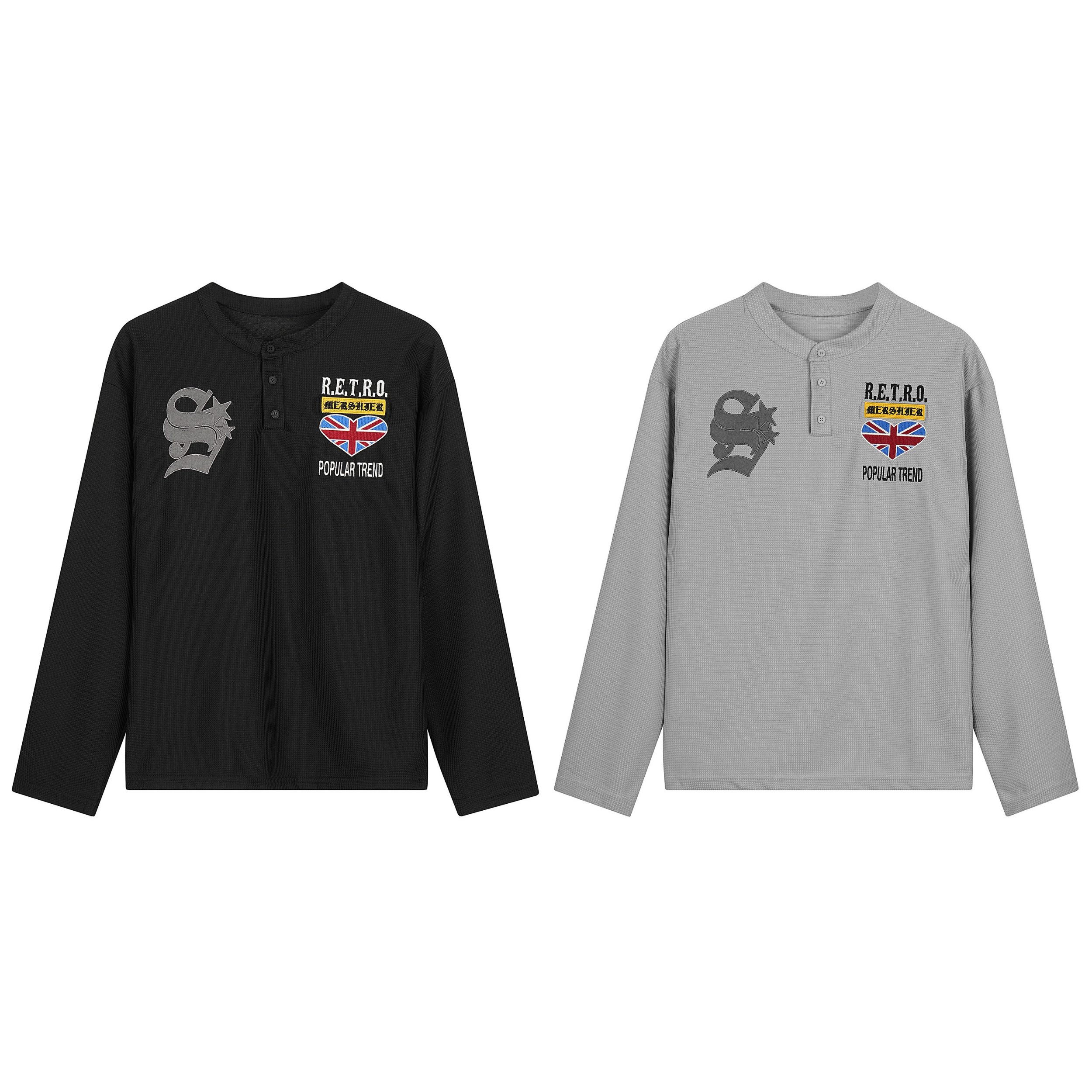 3-6-5.shop Retro Henley Long Sleeve Tee