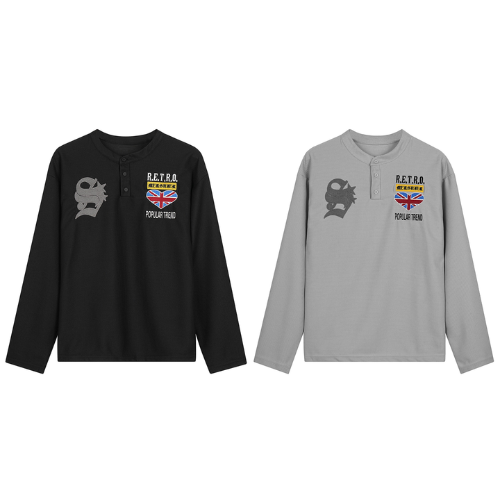 3-6-5.shop Retro Henley Long Sleeve Tee