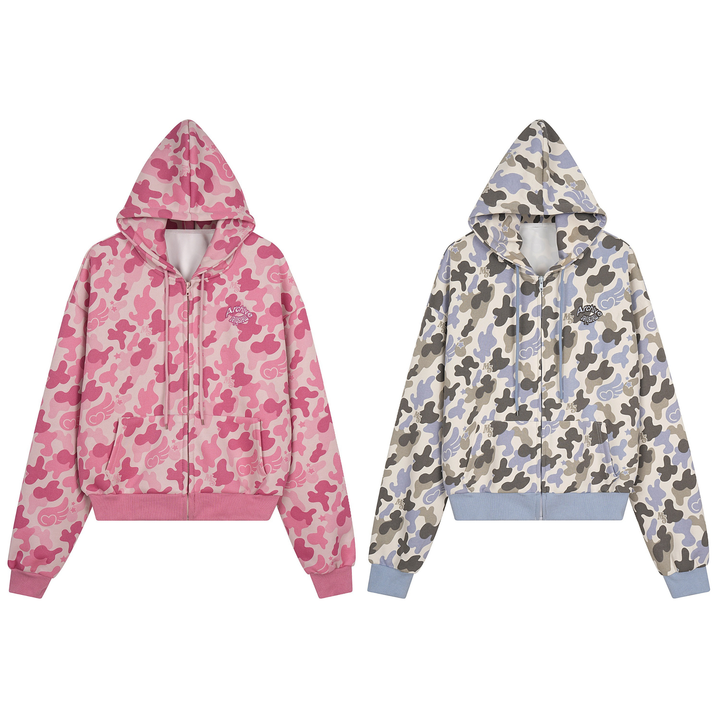 3-6-5.shop Camo Graphic Zip-Up Hoodie