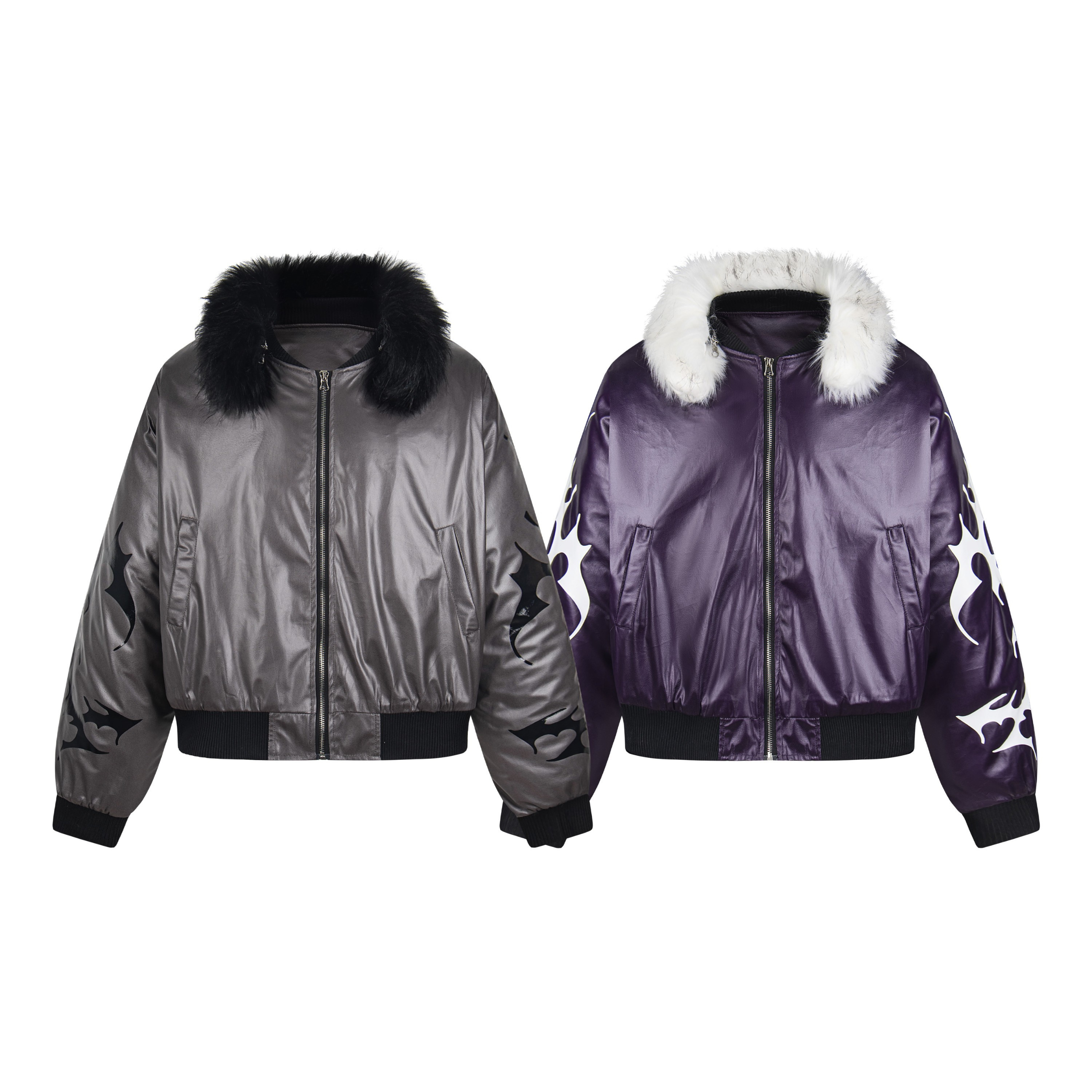 3-6-5.shop Flame Fur-Collar Bomber Jacket