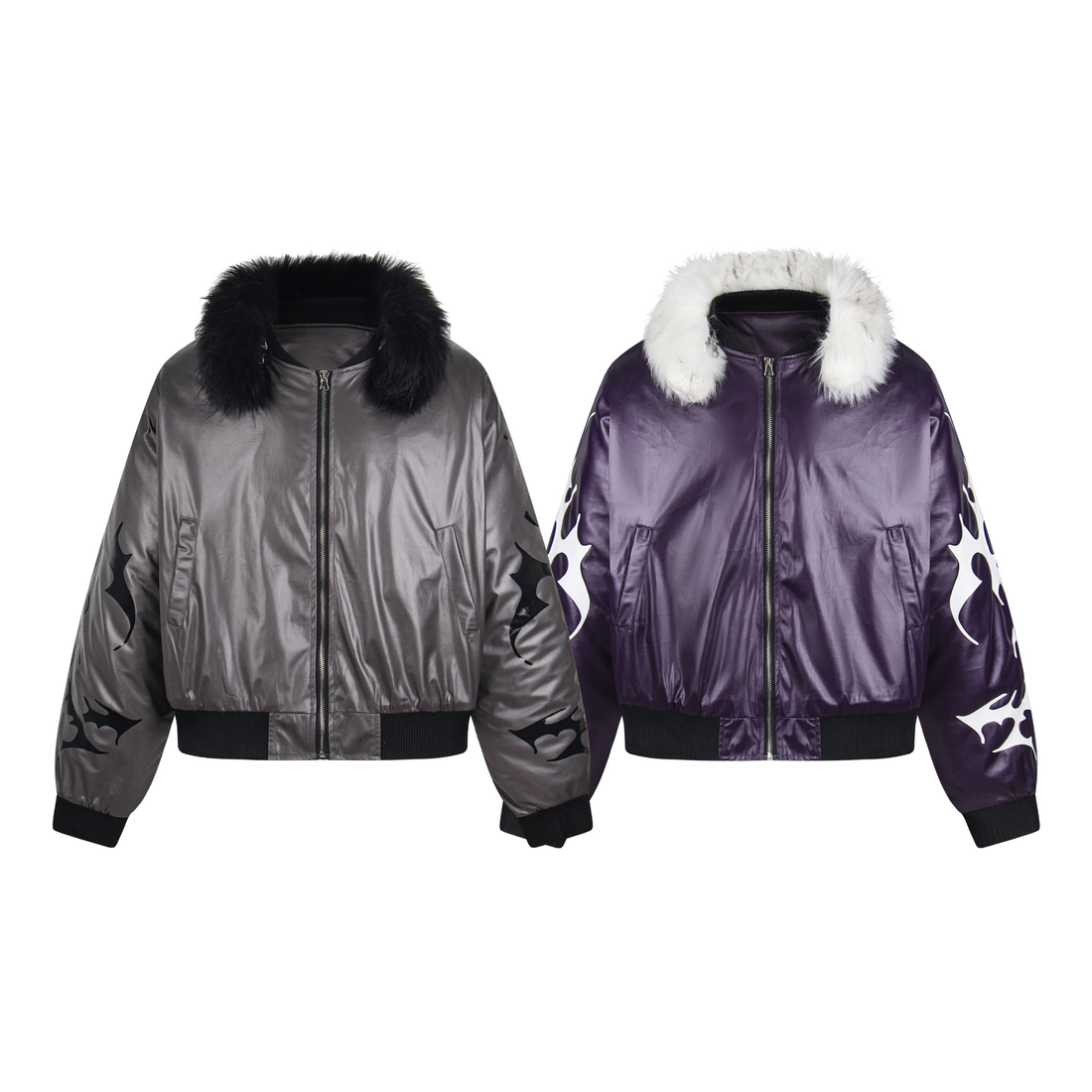 3-6-5.shop Flame Fur-Collar Bomber Jacket