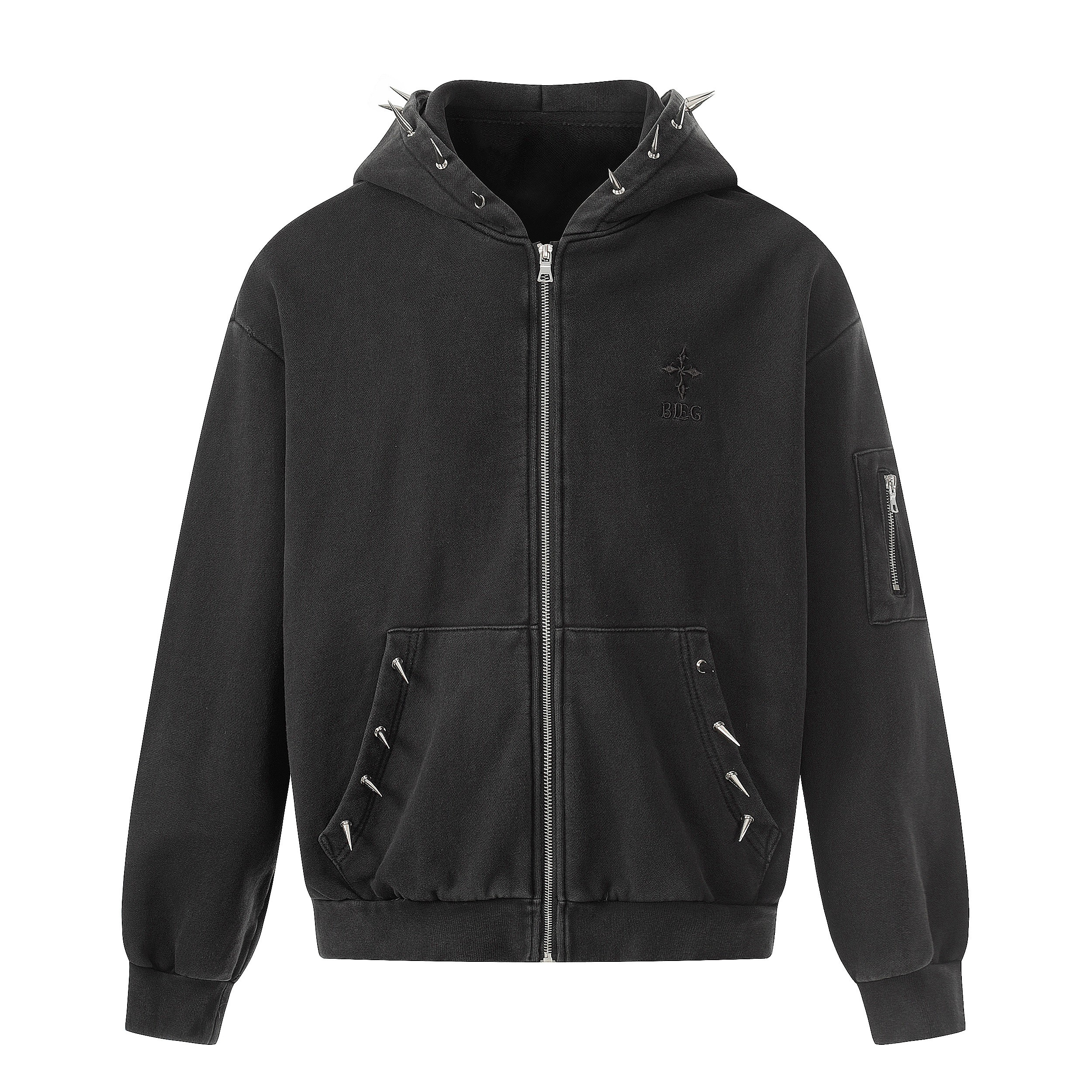 3-6-5.shop Studded Zip-Up Hoodie