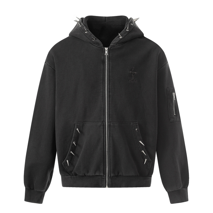 3-6-5.shop Studded Zip-Up Hoodie