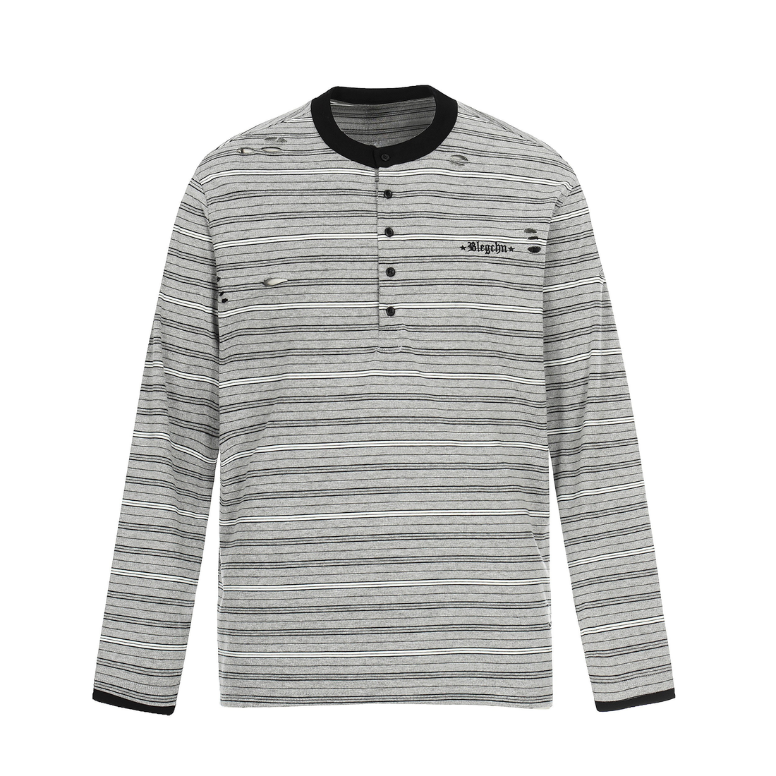 3-6-5.shop Striped Henley Long Sleeve Tee