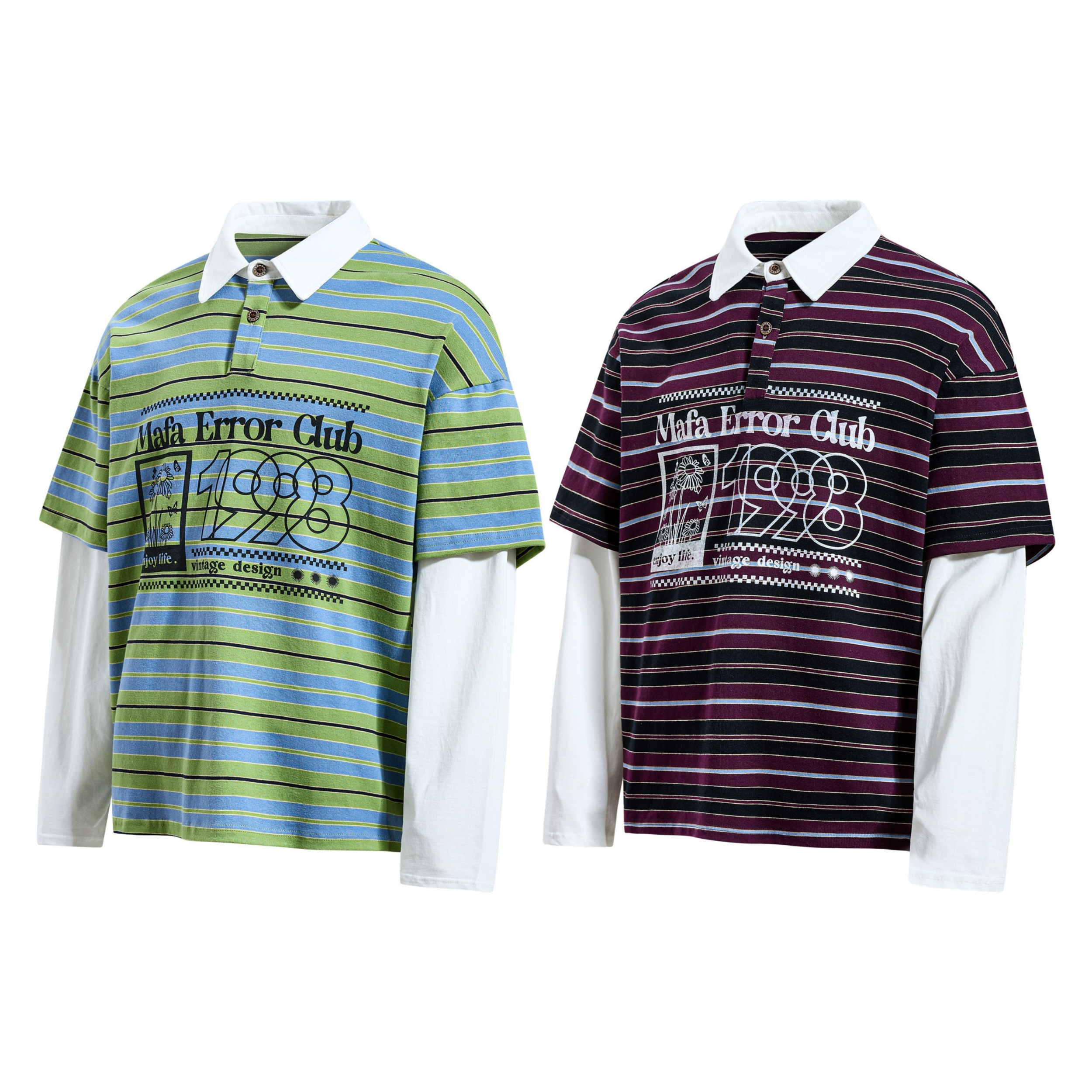 3-6-5.shop Striped Graphic Layered Polo