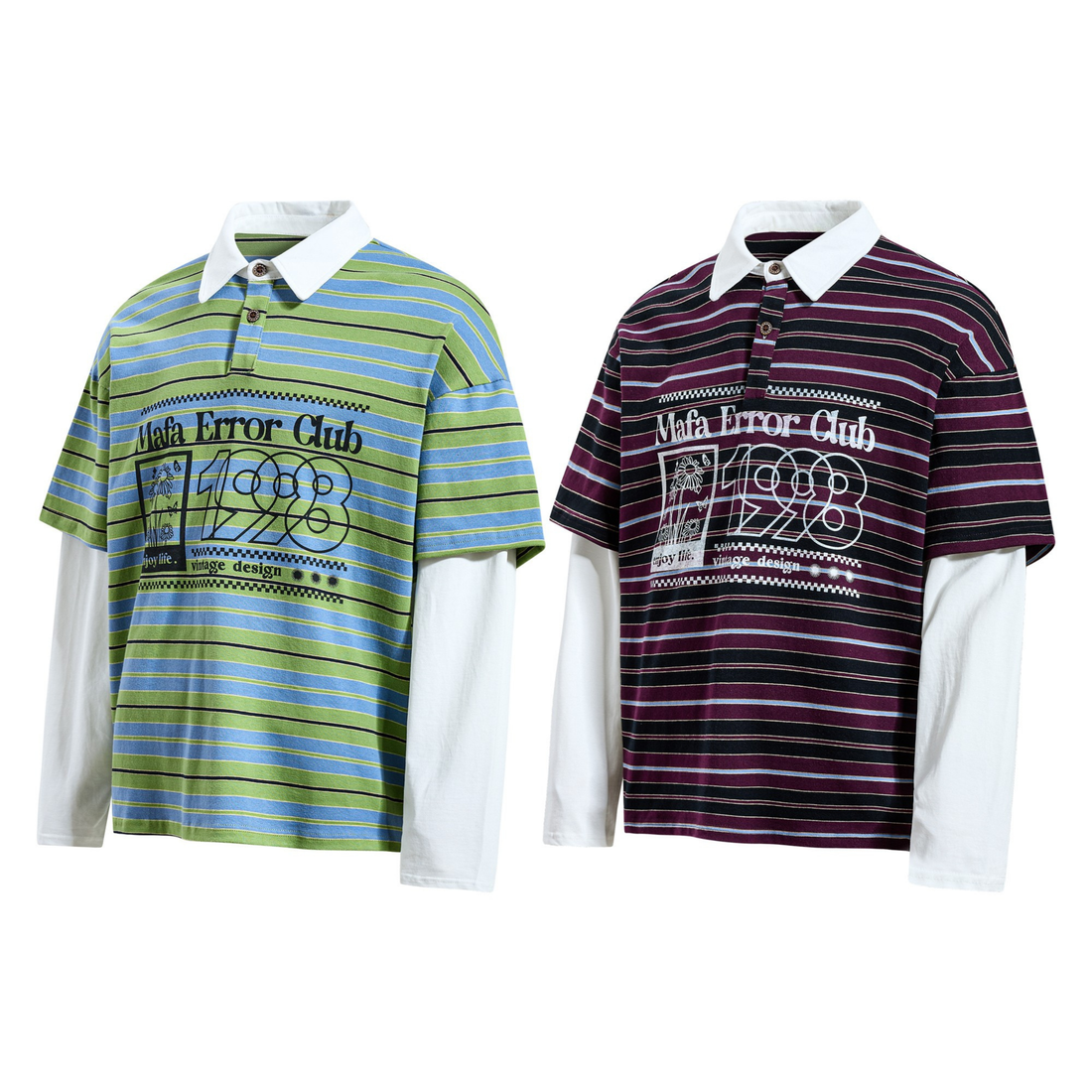 3-6-5.shop Striped Graphic Layered Polo
