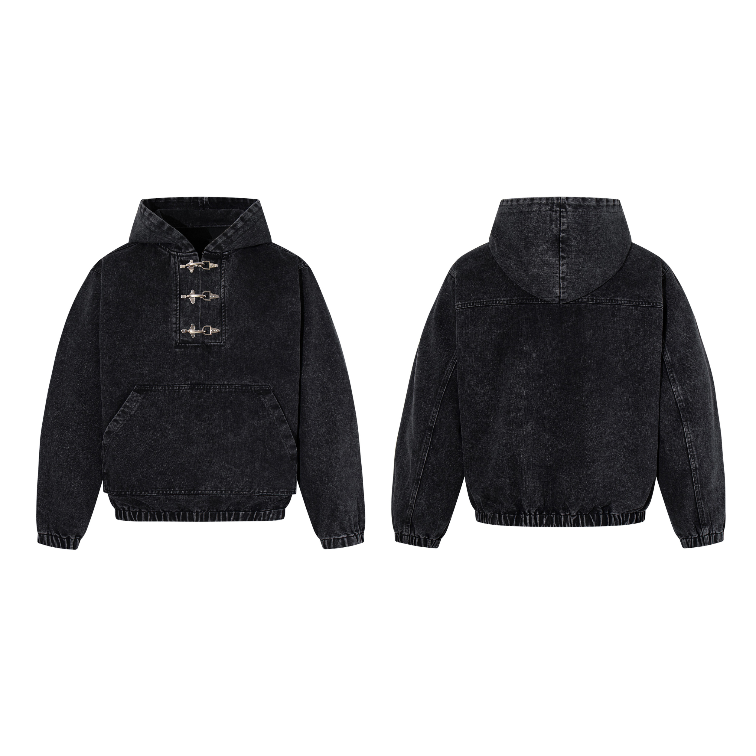 3-6-5.shop Toggle-Front Washed Denim Hoodie