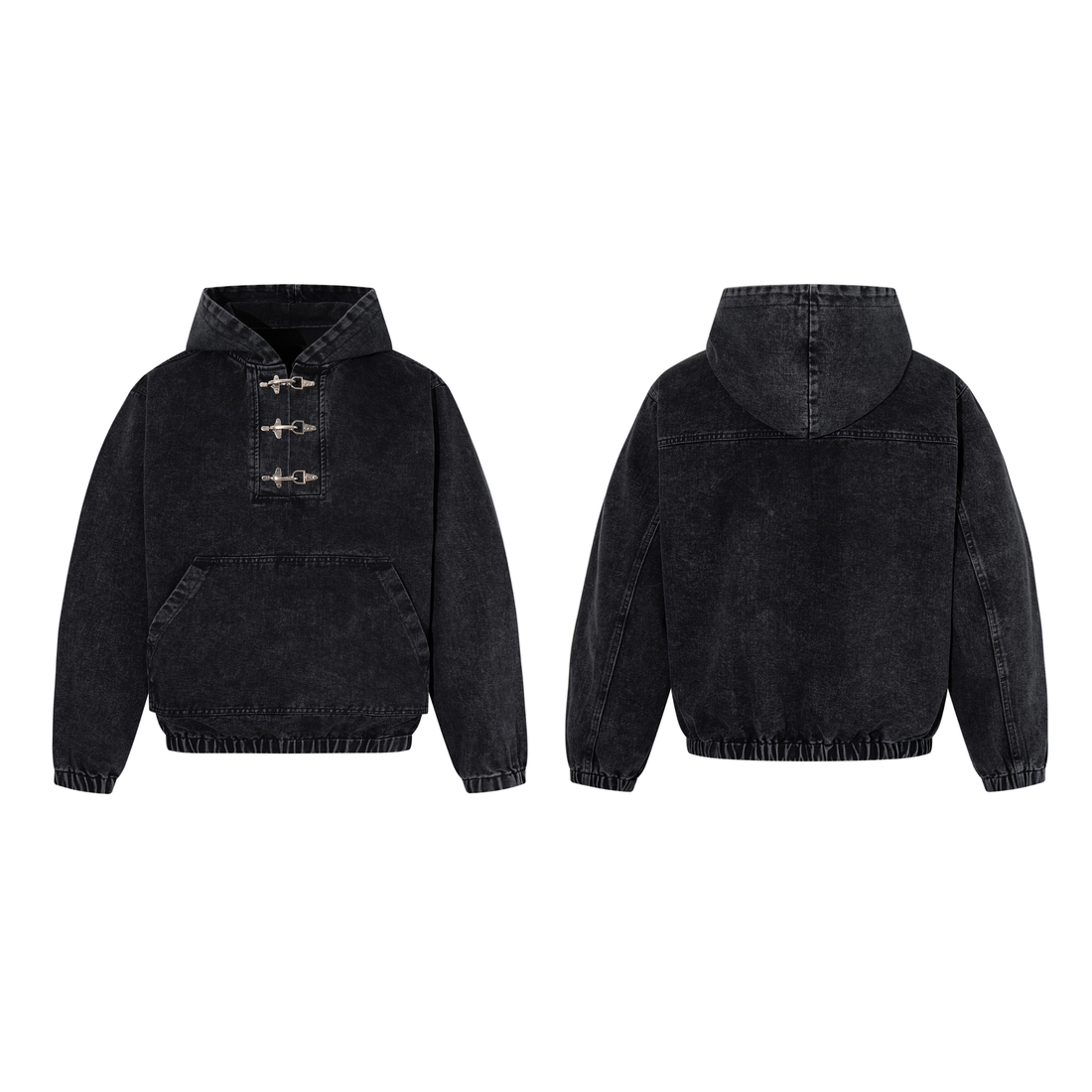 3-6-5.shop Toggle-Front Washed Denim Hoodie