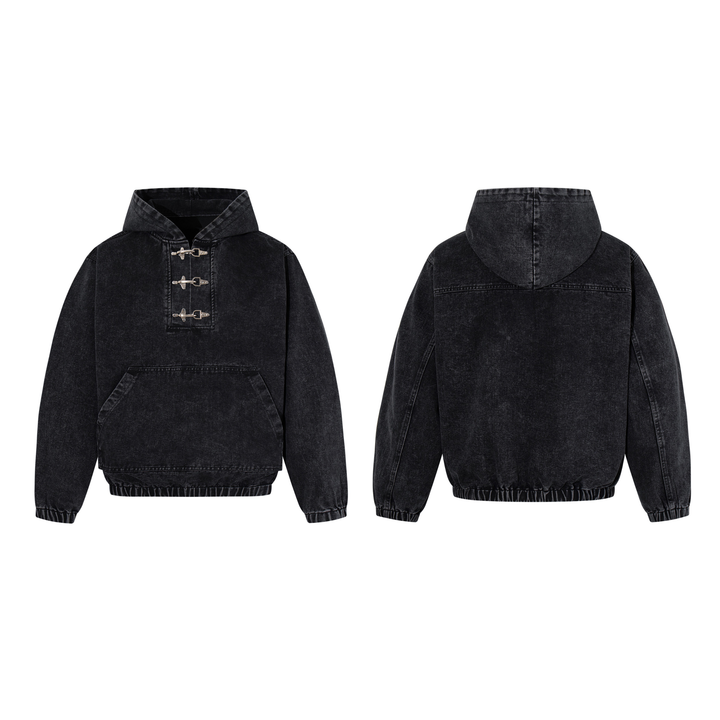 3-6-5.shop Toggle-Front Washed Denim Hoodie