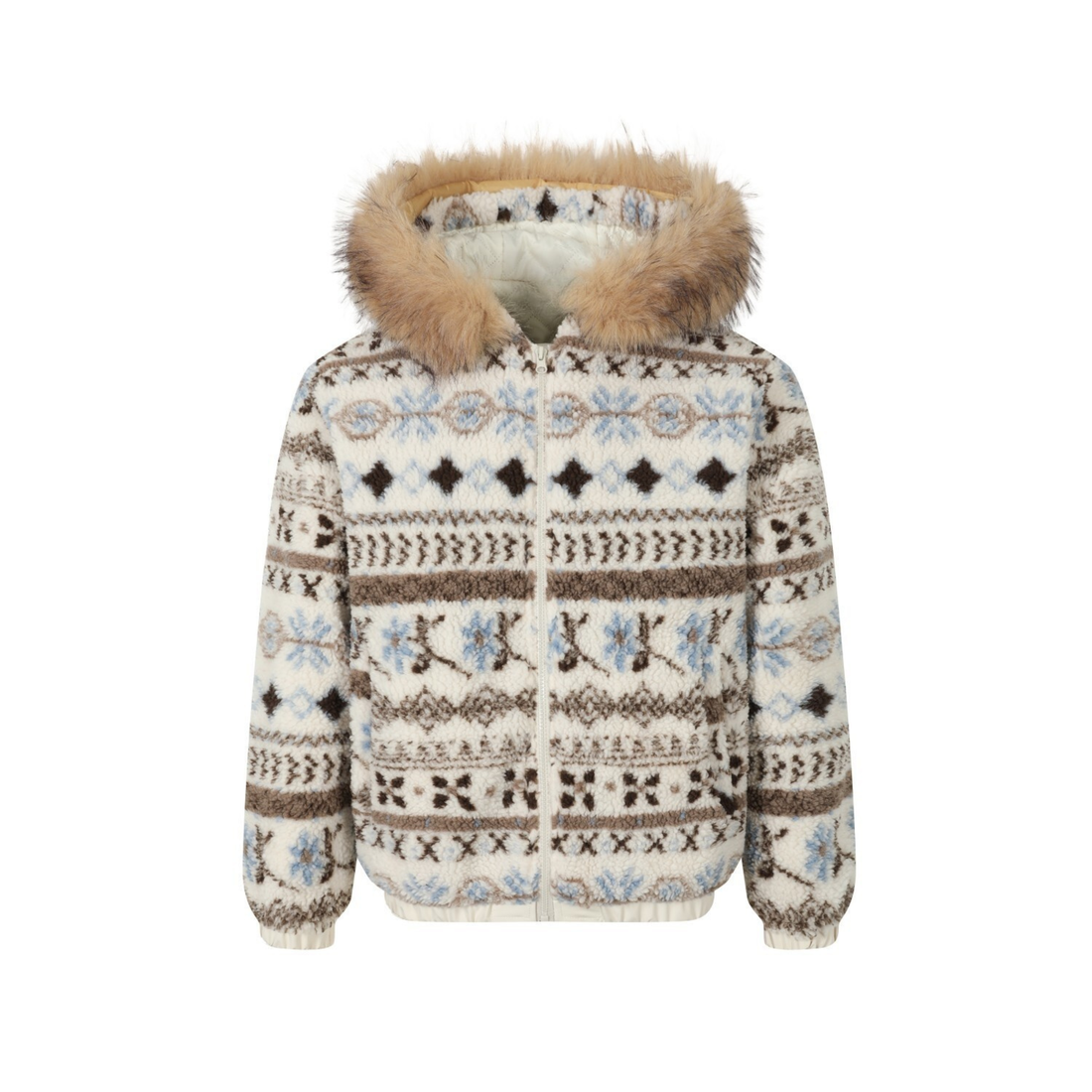 3-6-5.shop Nordic Pattern Fur Hood Jacket