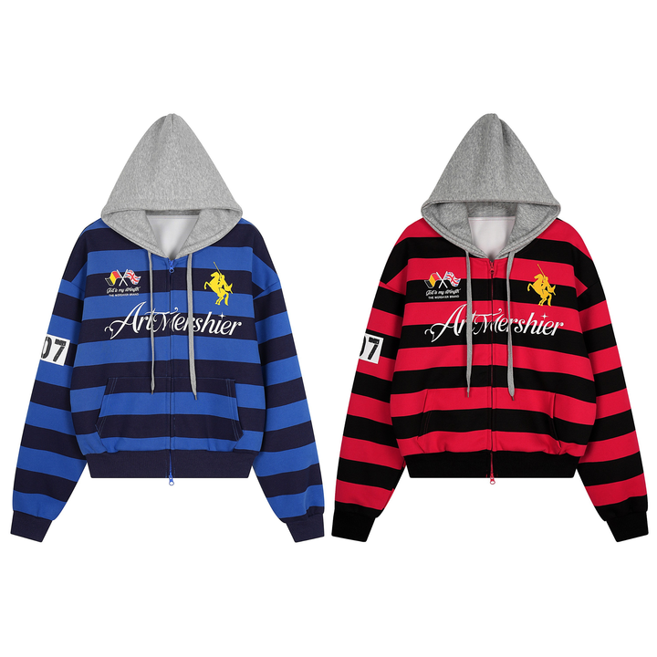 3-6-5.shop Striped Zip Hoodie