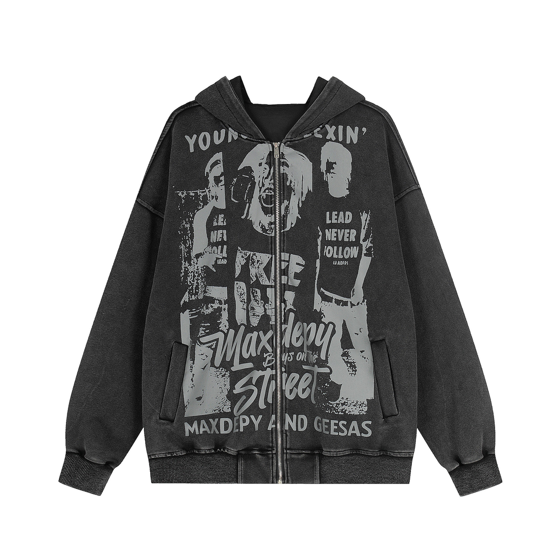 3-6-5.shop Street Manifesto Graphic Zip Hoodie