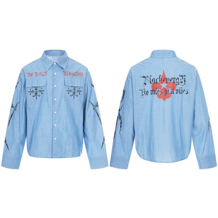 3-6-5.shop Striped Graphic Button-Up Shirt