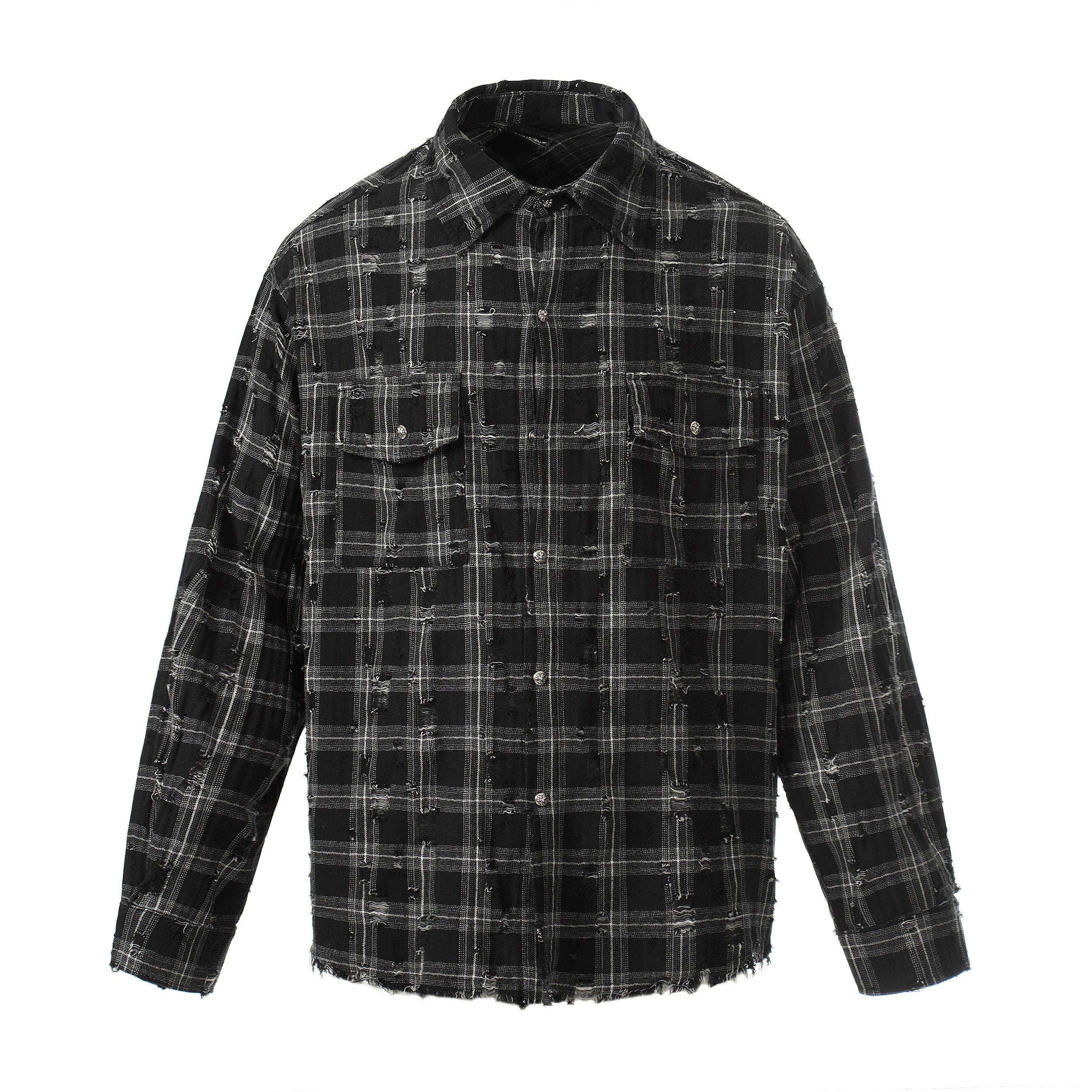 3-6-5.shop Distressed Plaid Shirt Jacket