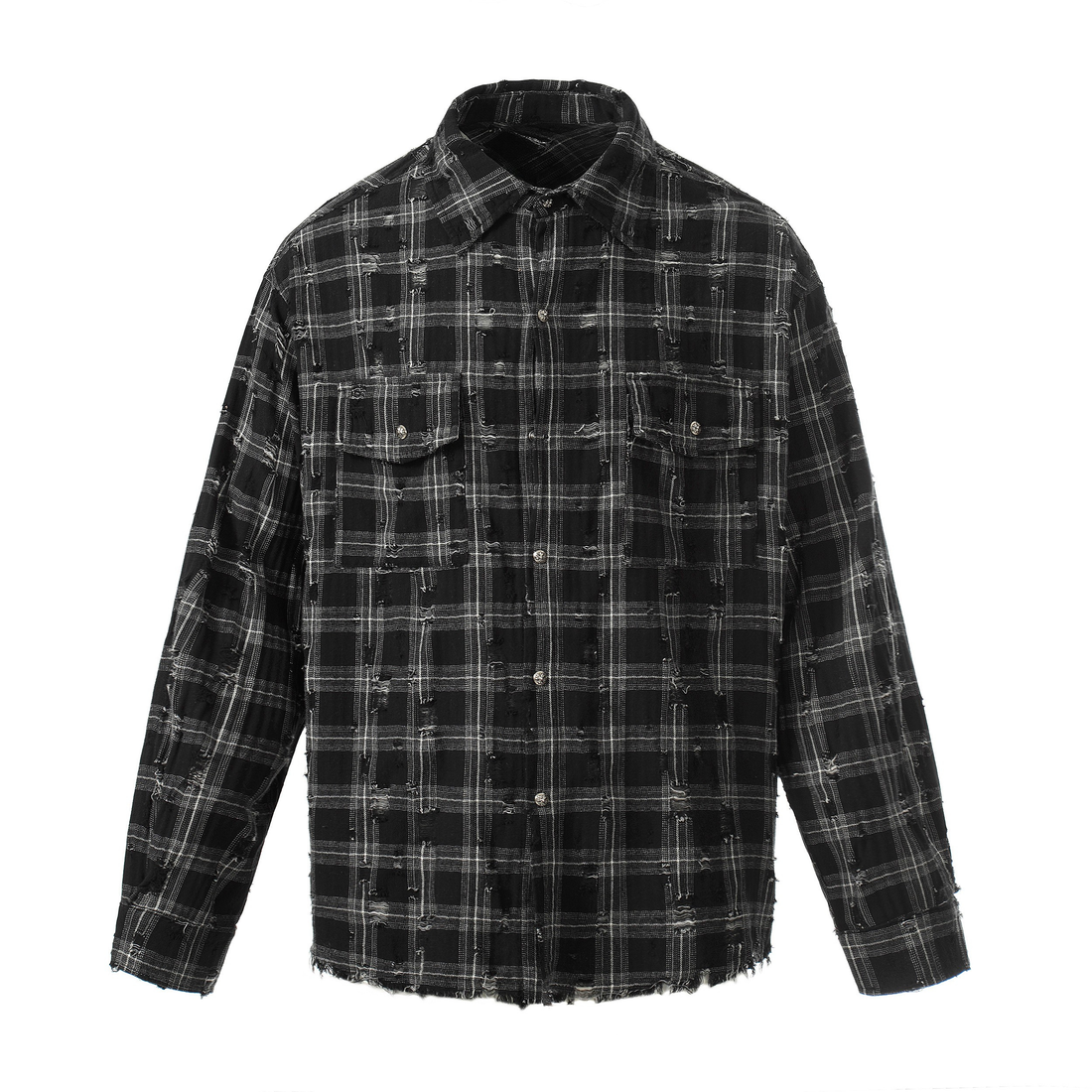 3-6-5.shop Distressed Plaid Shirt Jacket