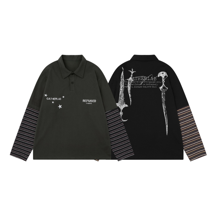 3-6-5.shop Layered Graphic Long Sleeve Polo