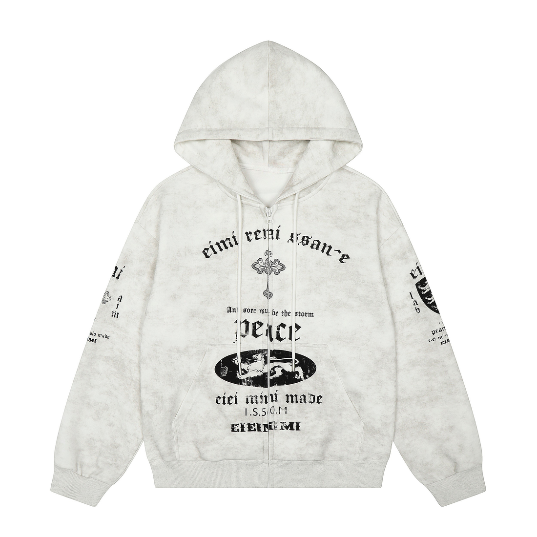 3-6-5.shop Vintage Graphic Zip-Up Hoodie