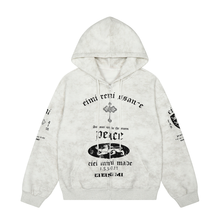 3-6-5.shop Vintage Graphic Zip-Up Hoodie