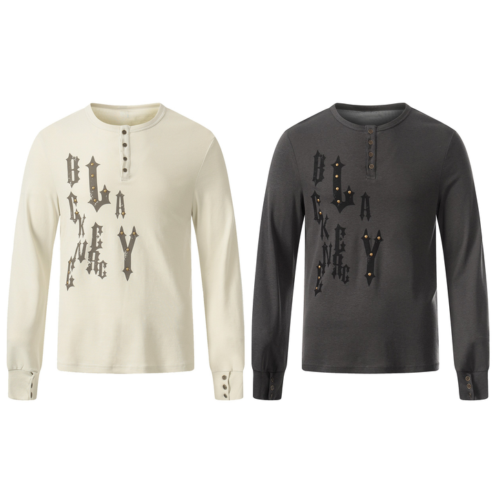 3-6-5.shop Graphic Long Sleeve Henley Tee