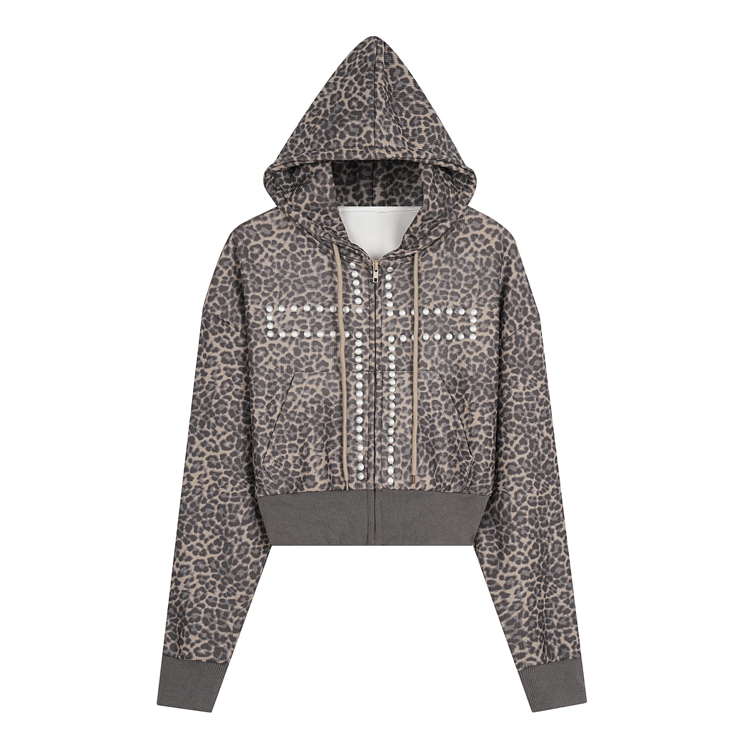 3-6-5.shop Studded Cross Cropped Zip Hoodie