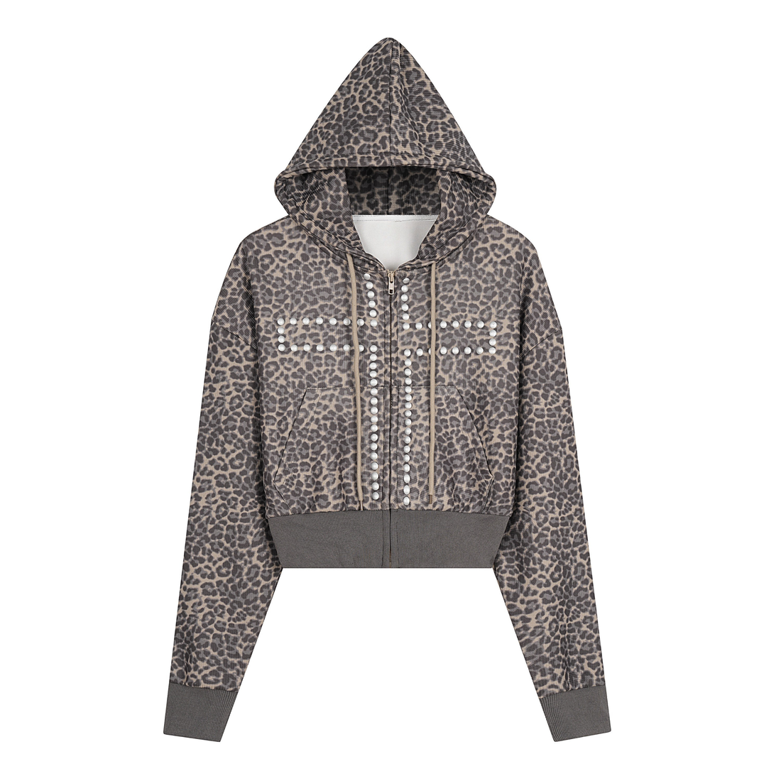 3-6-5.shop Studded Cross Cropped Zip Hoodie