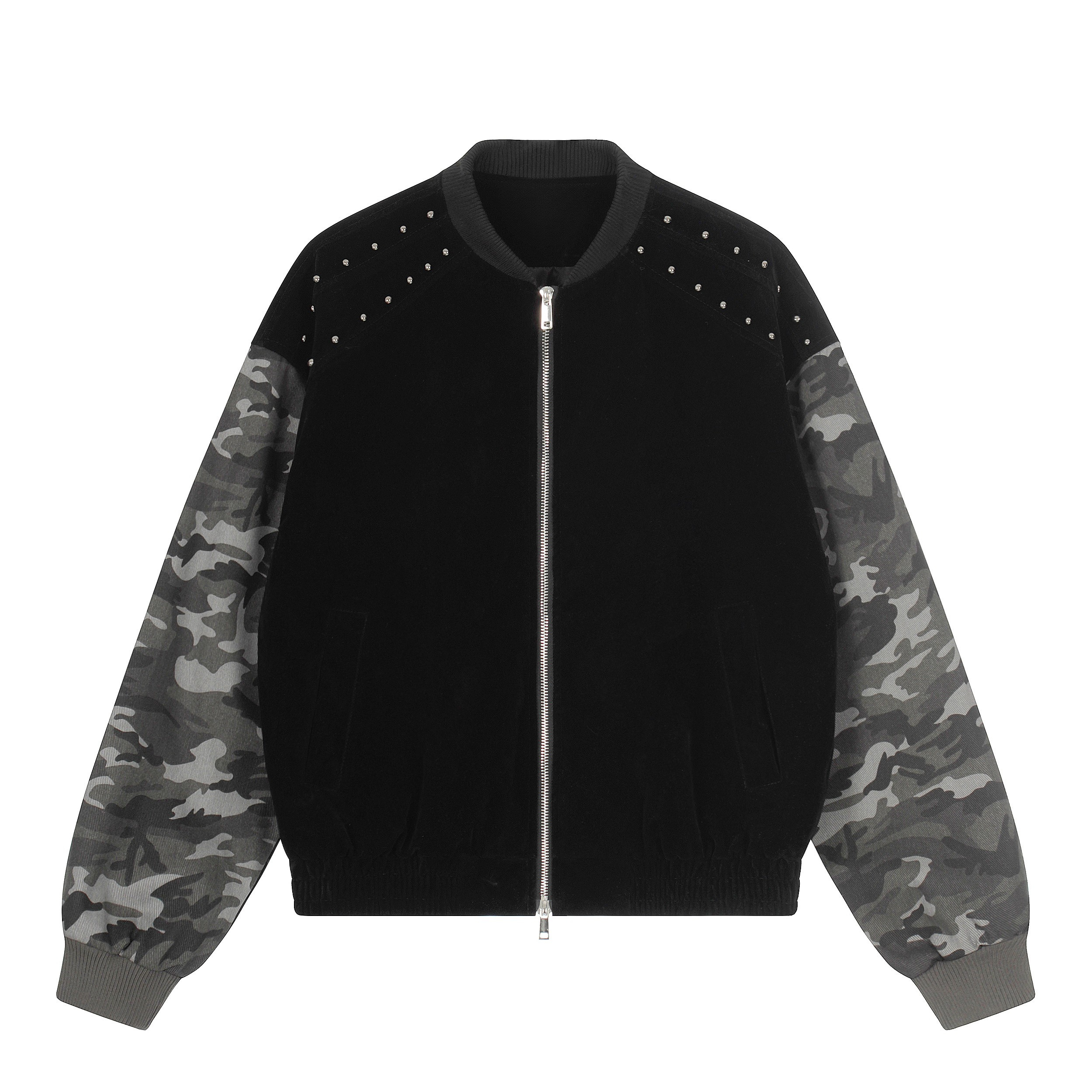 3-6-5.shop Camo Sleeve Varsity Jacket