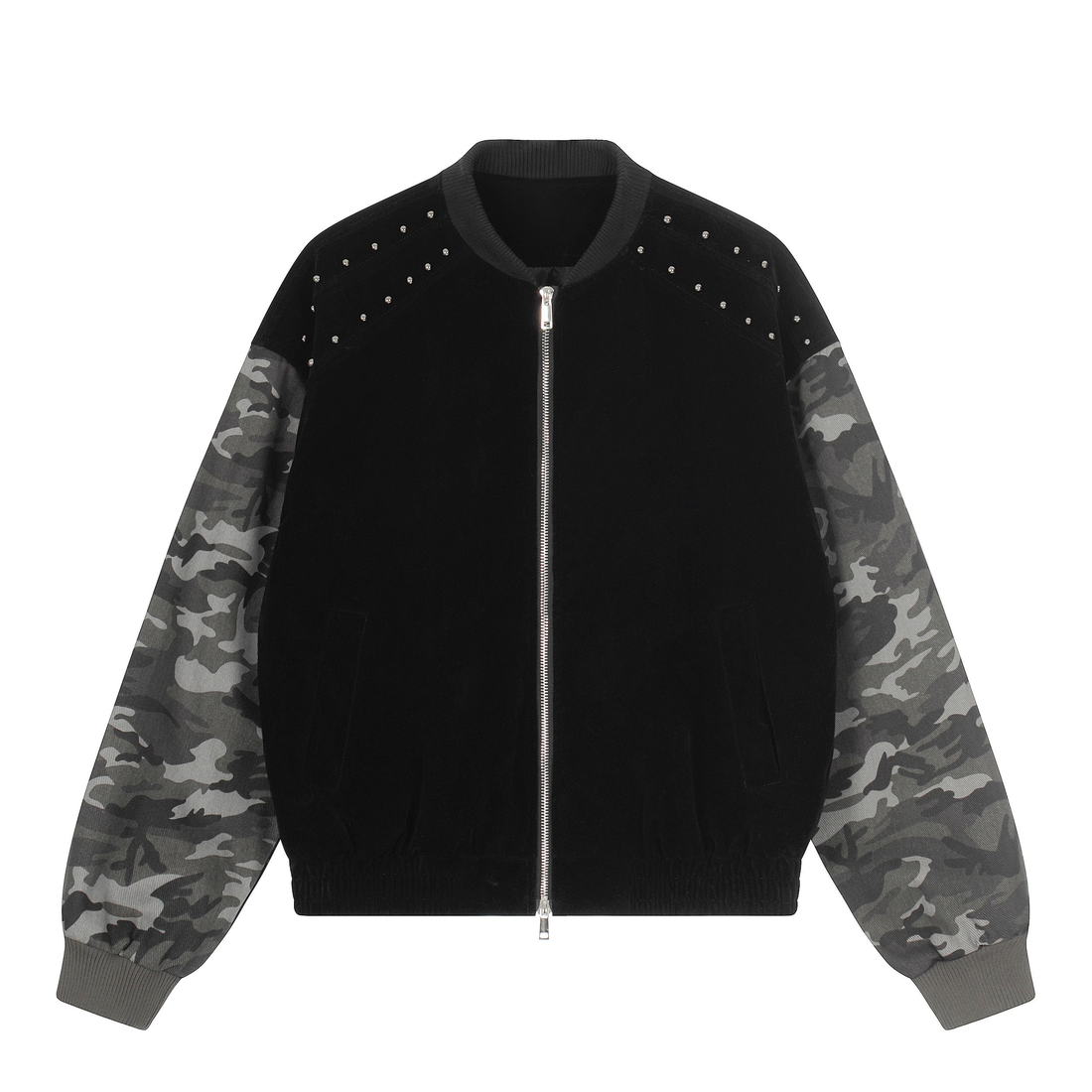 3-6-5.shop Camo Sleeve Varsity Jacket
