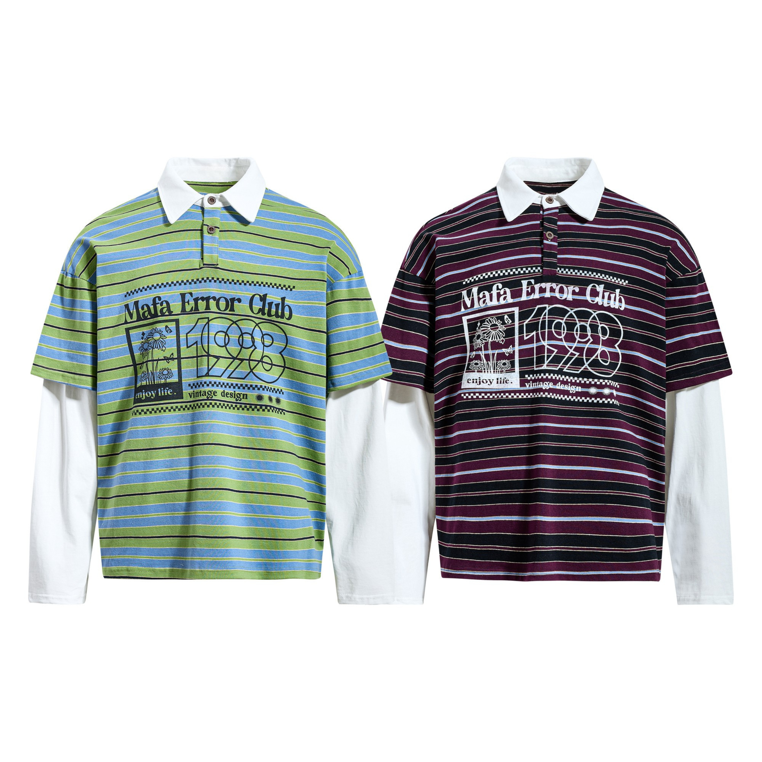 3-6-5.shop Striped Graphic Layered Polo