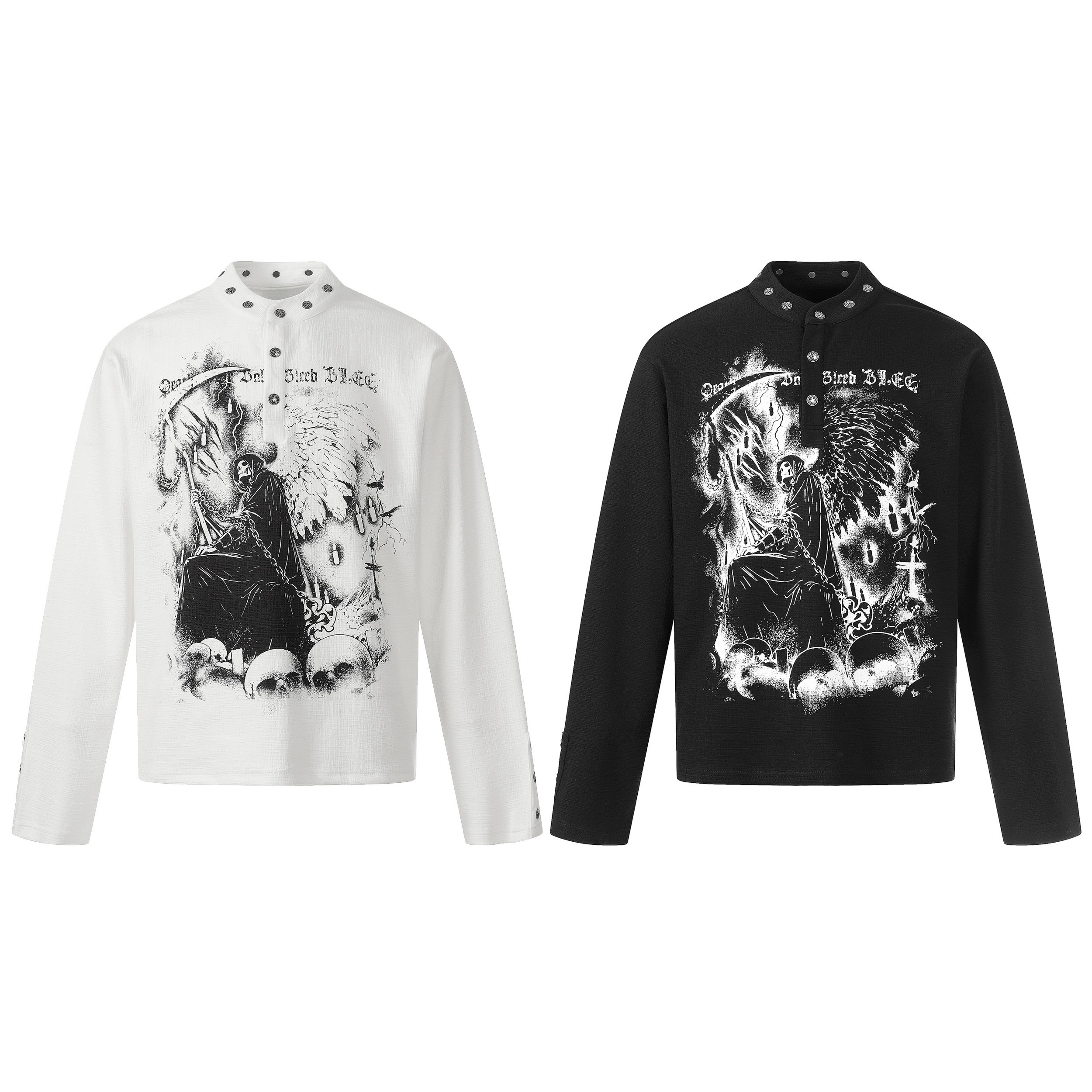 3-6-5.shop Graphic Long Sleeve Henley Shirt