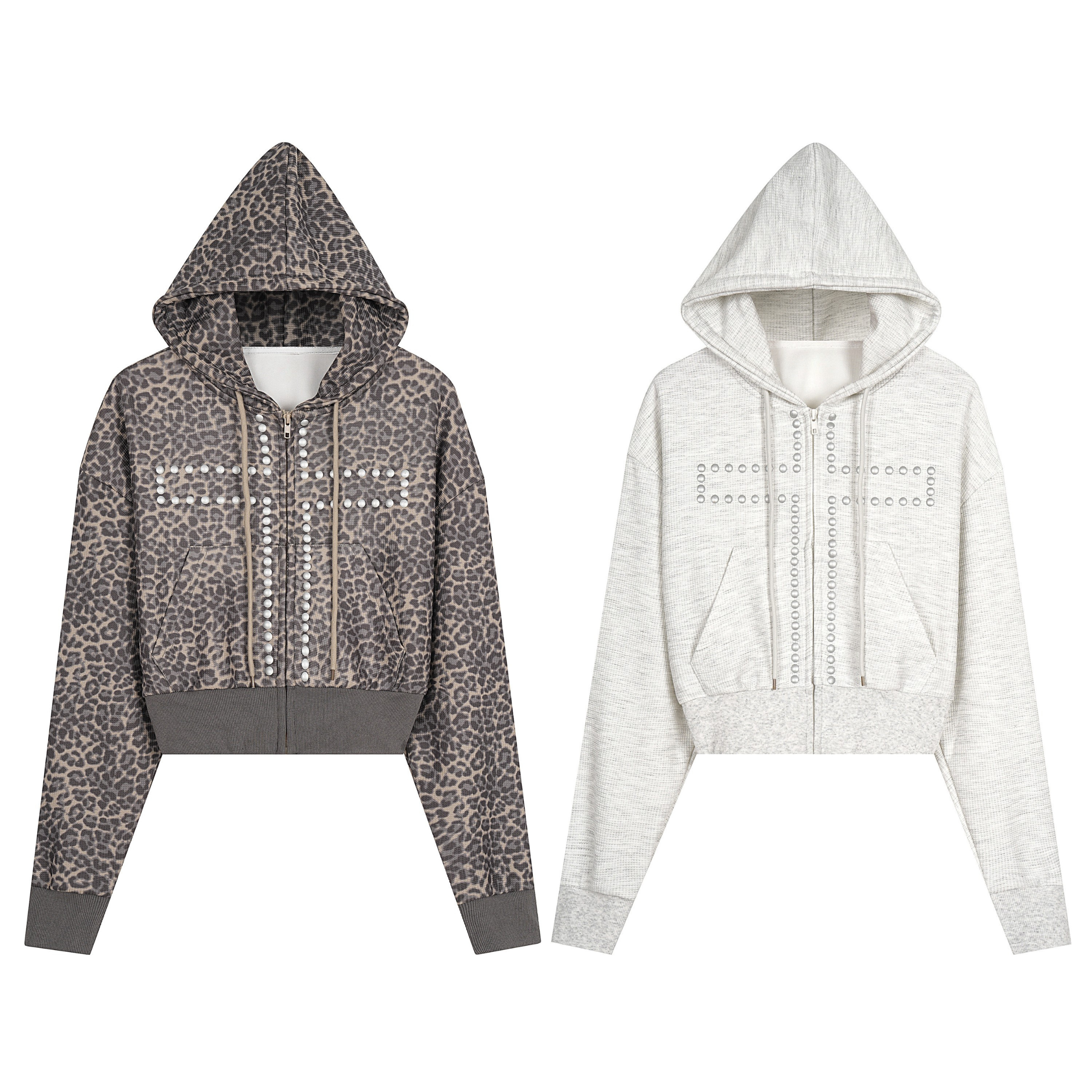 3-6-5.shop Studded Cross Cropped Zip Hoodie