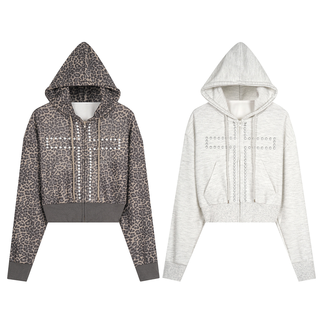 3-6-5.shop Studded Cross Cropped Zip Hoodie
