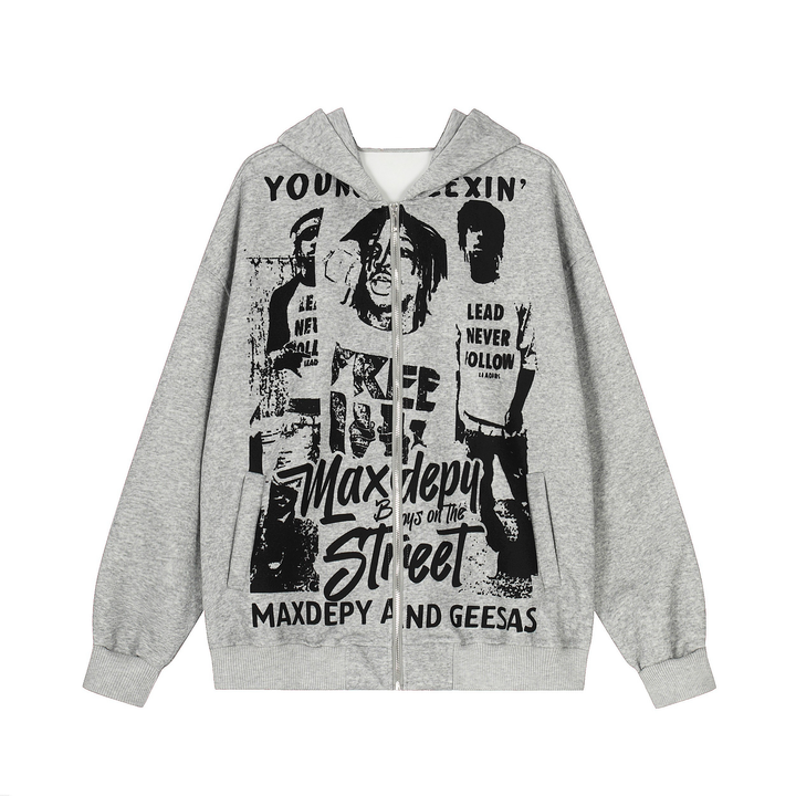 3-6-5.shop Street Manifesto Graphic Zip Hoodie