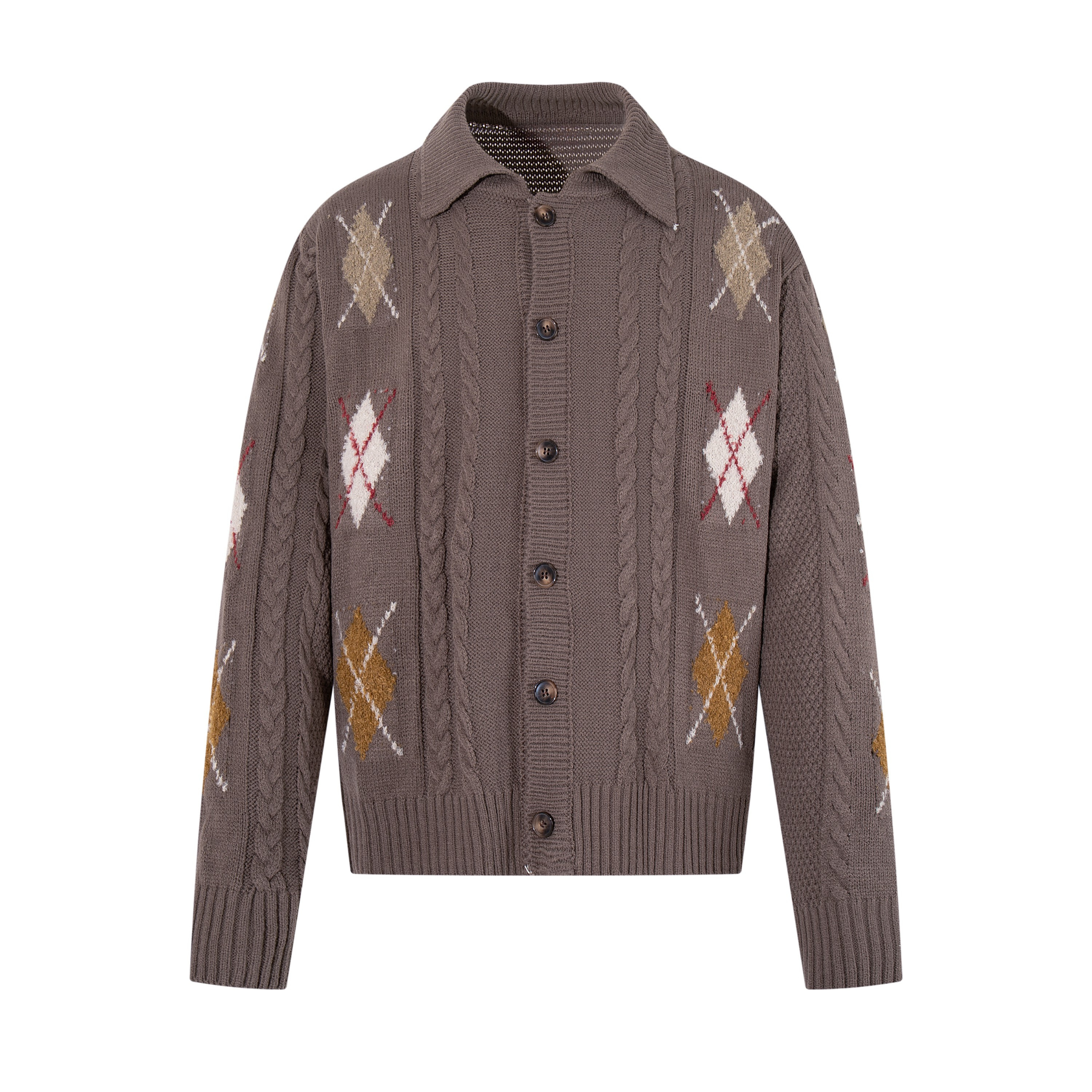 3-6-5.shop Argyle Cable Knit Cardigan