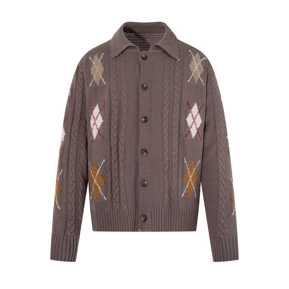 3-6-5.shop Argyle Cable Knit Cardigan