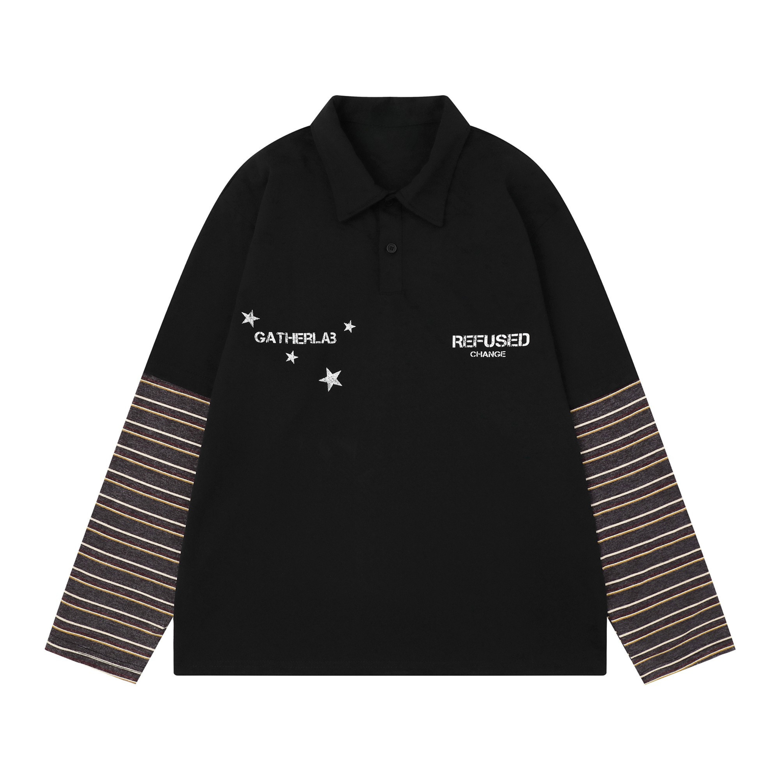3-6-5.shop Layered Graphic Long Sleeve Polo