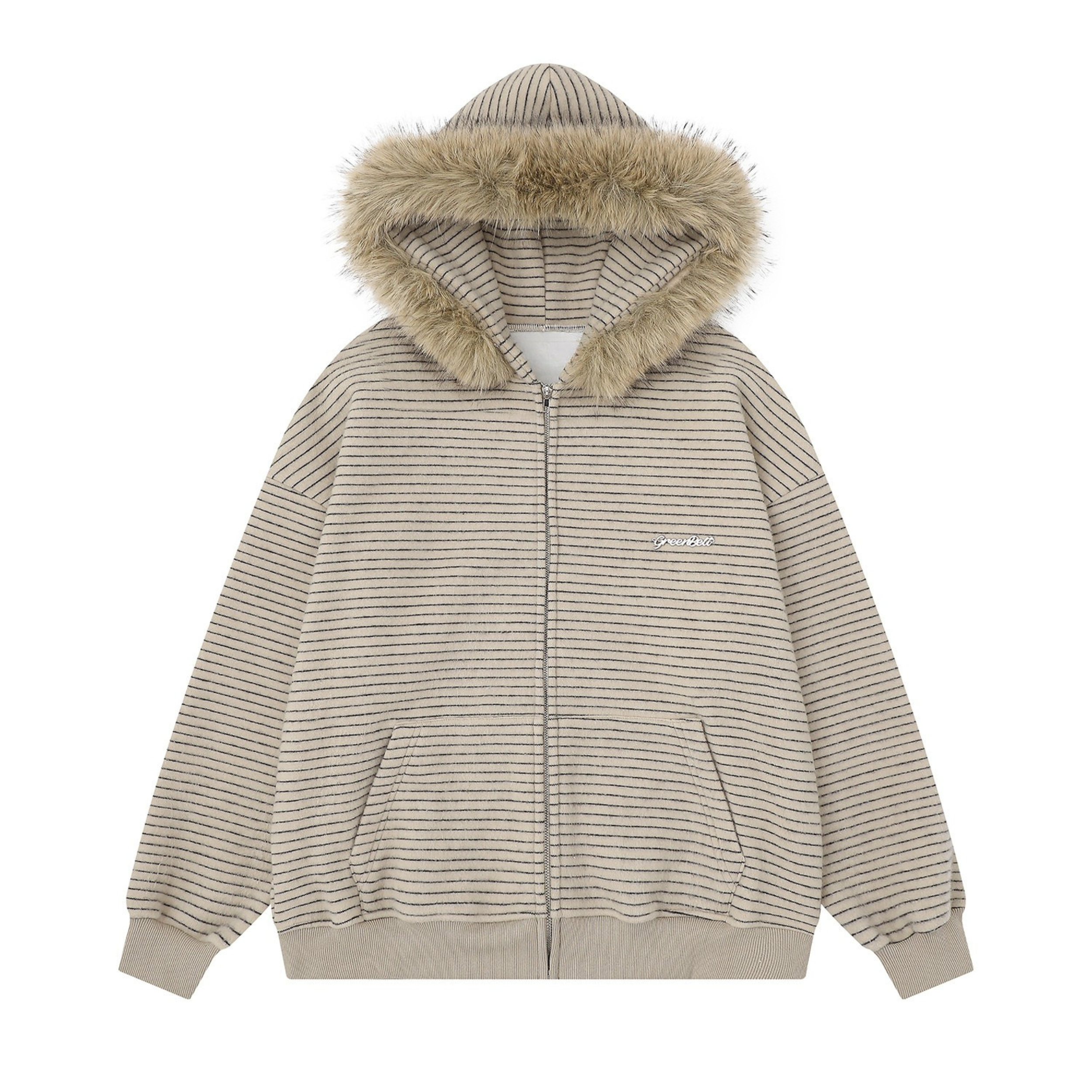 3-6-5.shop Striped Knit Zip Hoodie