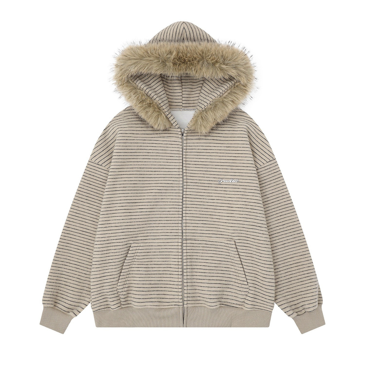 3-6-5.shop Striped Knit Zip Hoodie