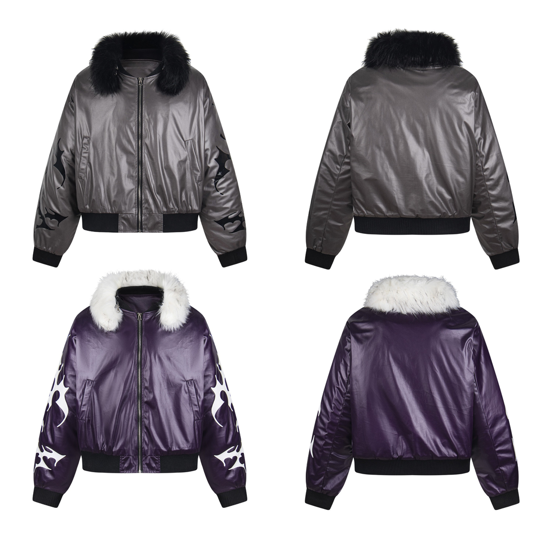 3-6-5.shop Flame Fur-Collar Bomber Jacket