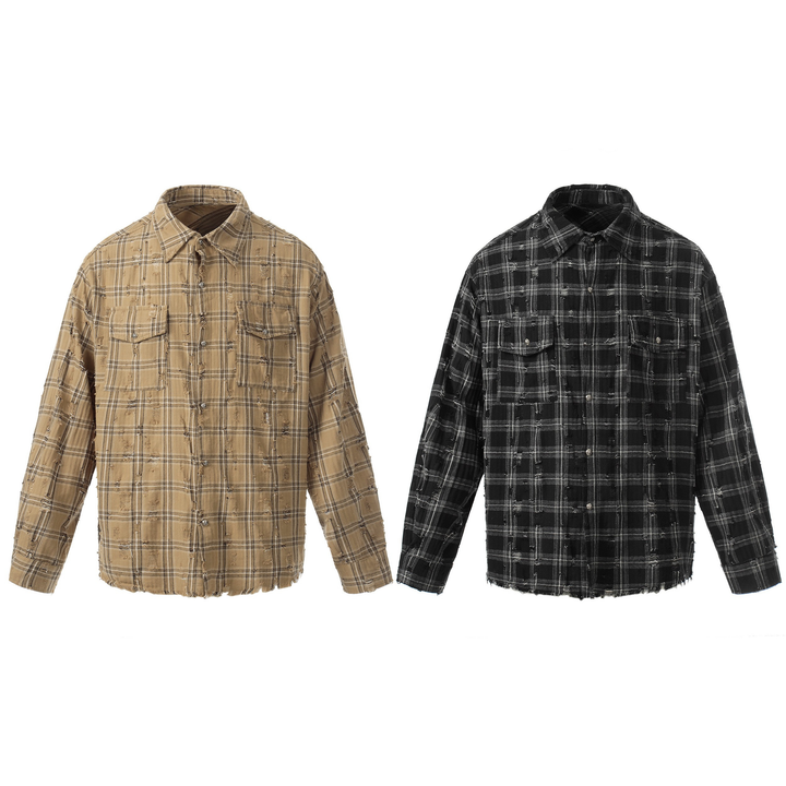 3-6-5.shop Distressed Plaid Shirt Jacket