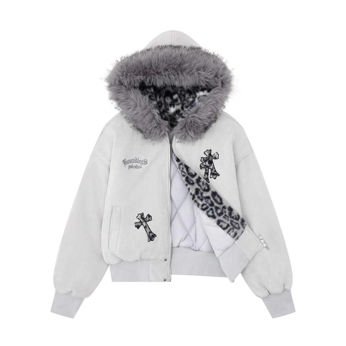 3-6-5.shop Cross Patch Fur Hoodie Jacket