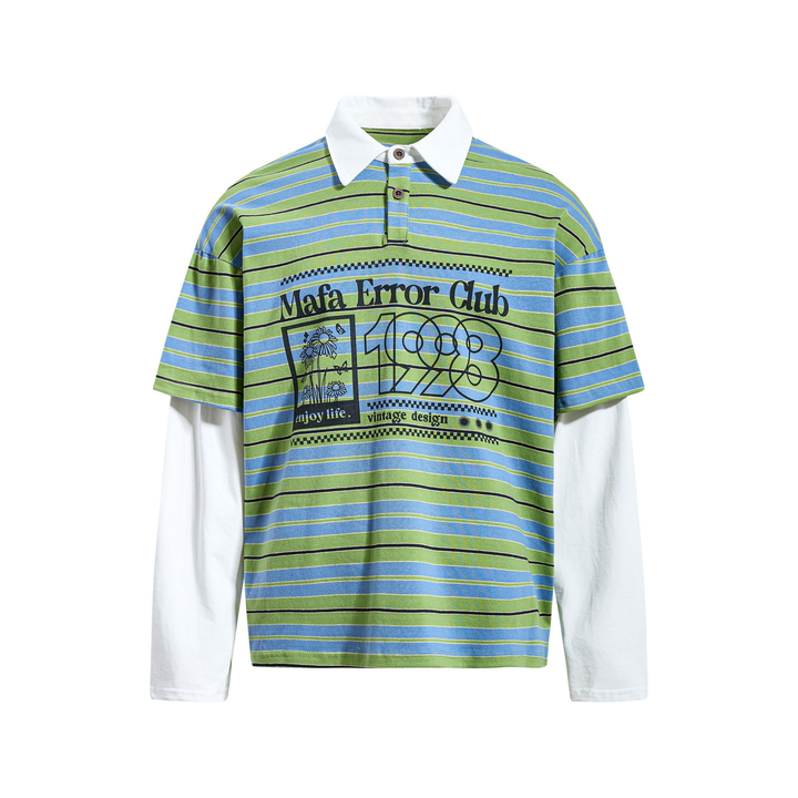 3-6-5.shop Striped Graphic Layered Polo
