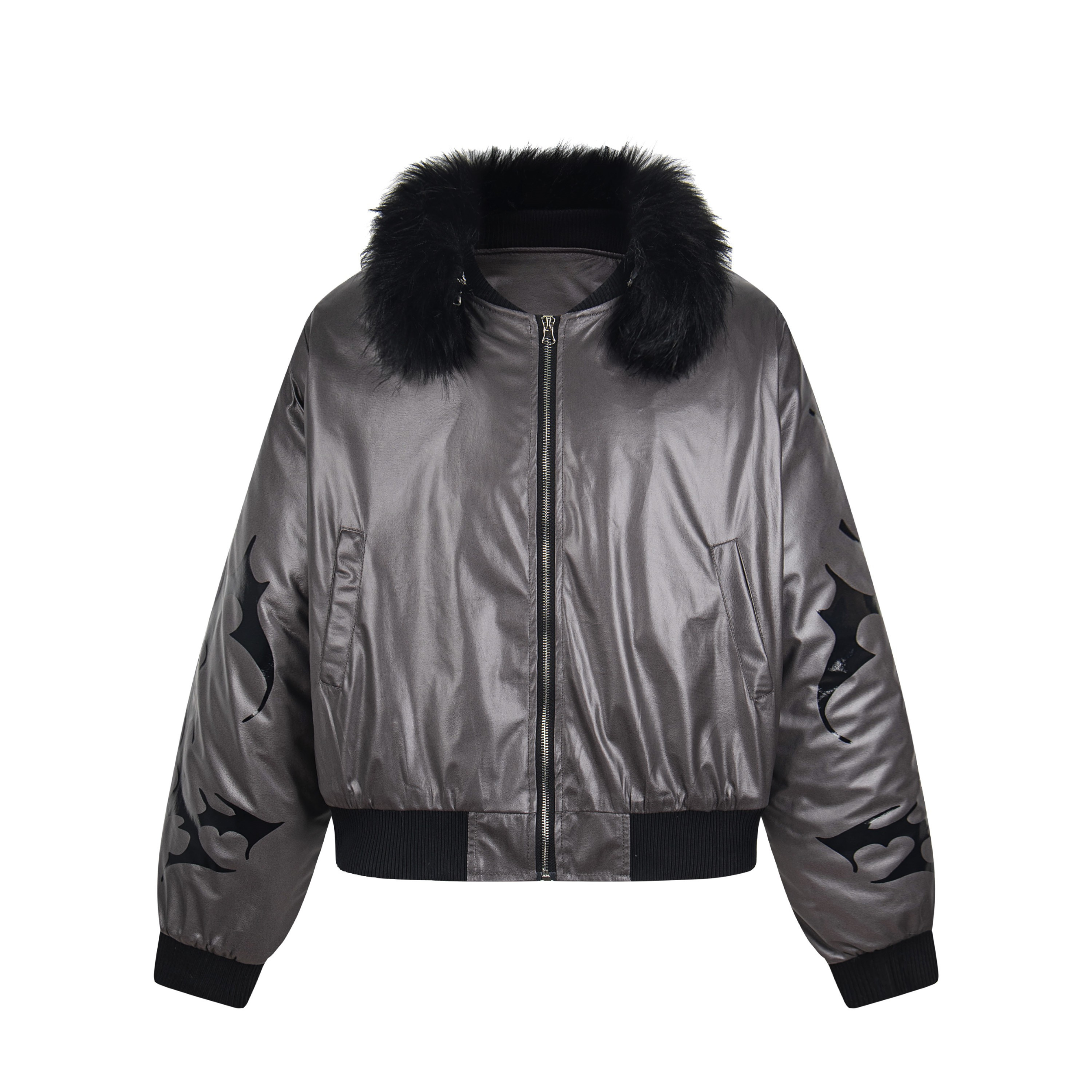 3-6-5.shop Flame Fur-Collar Bomber Jacket