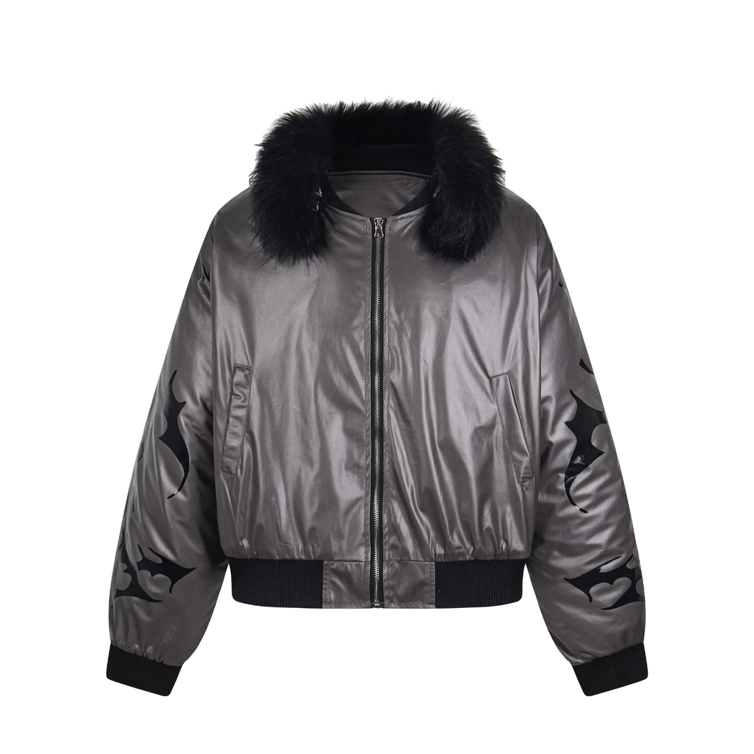 3-6-5.shop Flame Fur-Collar Bomber Jacket
