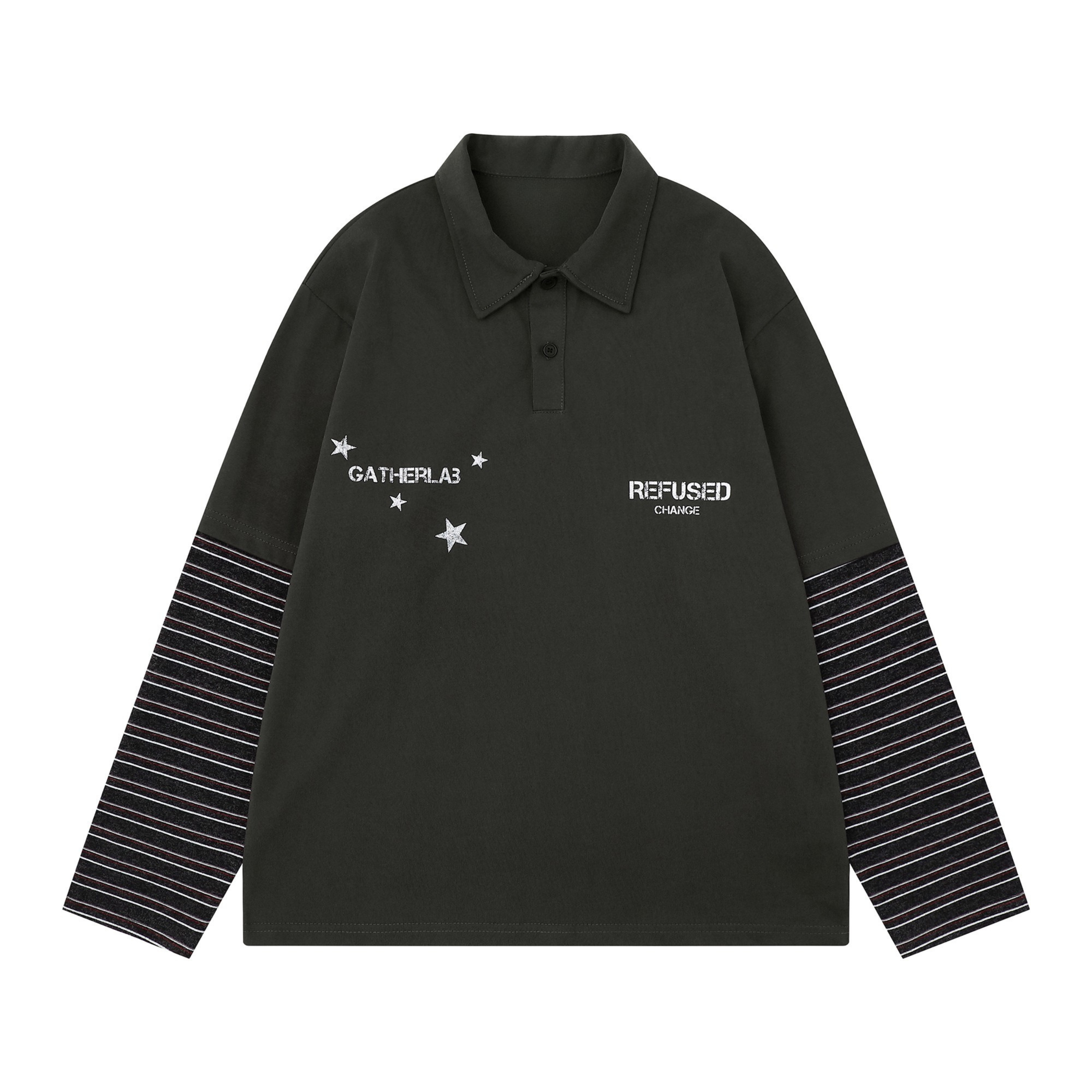 3-6-5.shop Layered Graphic Long Sleeve Polo