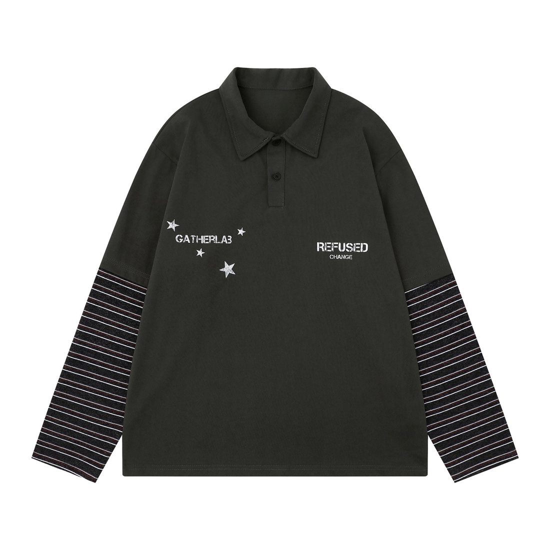 3-6-5.shop Layered Graphic Long Sleeve Polo