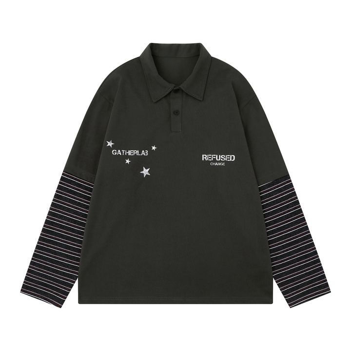 3-6-5.shop Layered Graphic Long Sleeve Polo