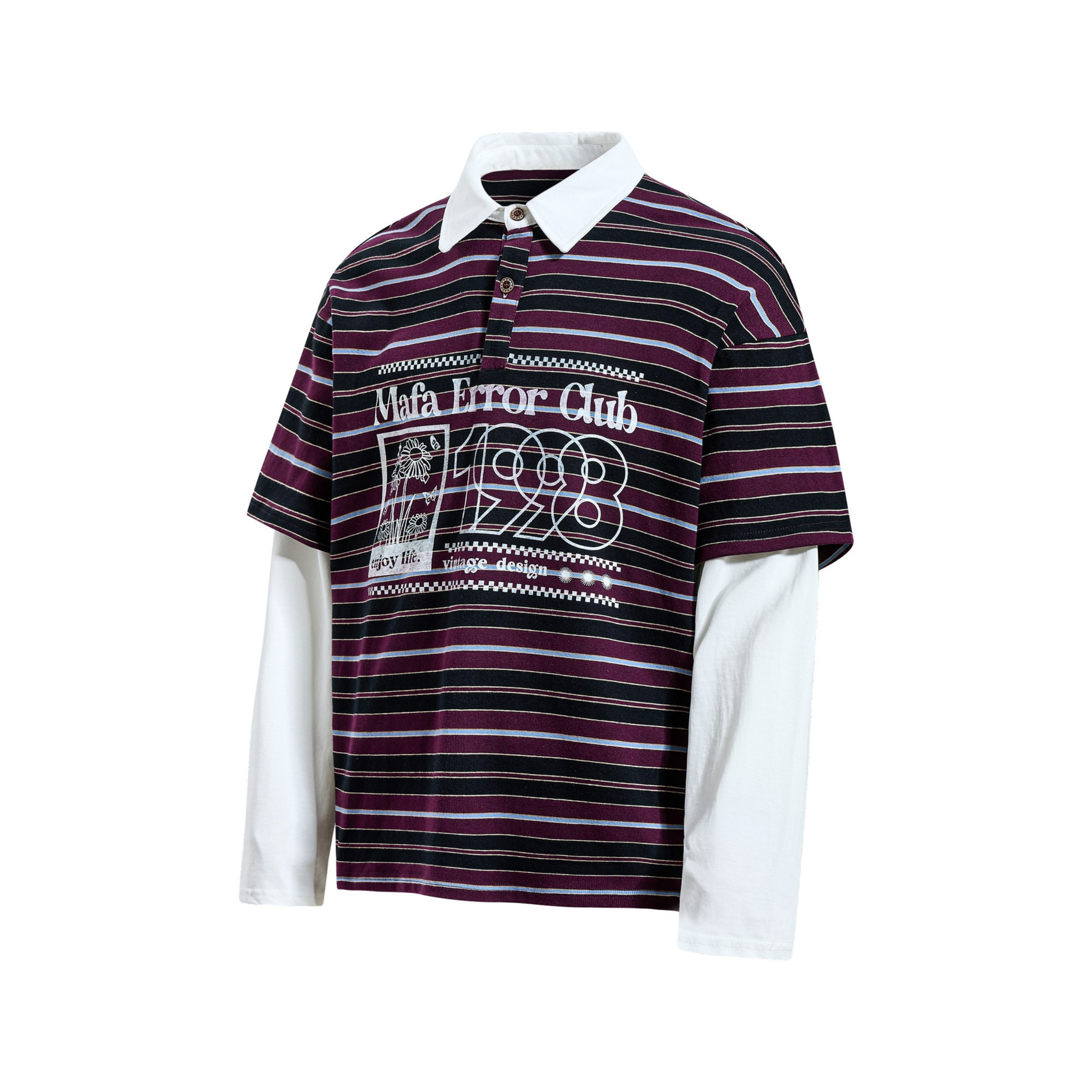 3-6-5.shop Striped Graphic Layered Polo